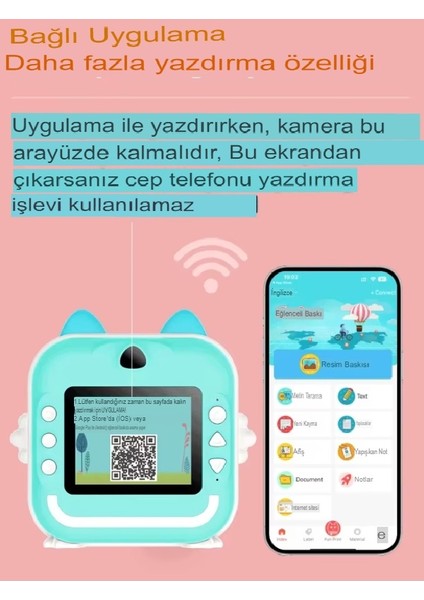 Wifi Dijital Çocuk Kamerası Fotoğraf Çıkartmalı 2.4 Inç Ekran 12MP Hd Video Fotoğraf Anında Baskı