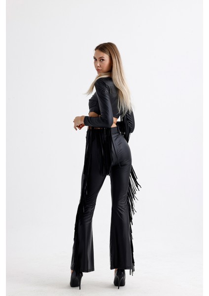 Kemerli Püskül Detaylı Suni Deri Pantolon | PNT35799 fiyatları