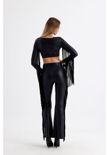 Kemerli Püskül Detaylı Suni Deri Pantolon | PNT35799 indirimleri