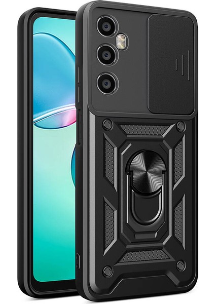 Realme C65 4g Uyumlu Kılıf Magnetik Standlı Kamera Korumalı Zore Sürgülü Vega Kapak, Siyah