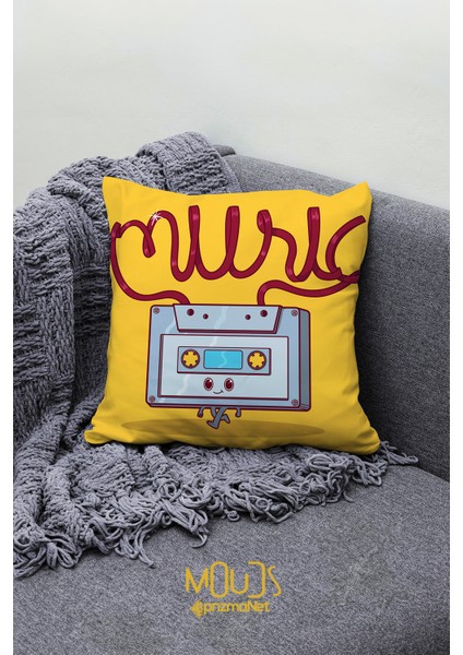 Çift Tarafı Baskılı Ree Music Desenli Tekli Süet Kırlent Kılıfı