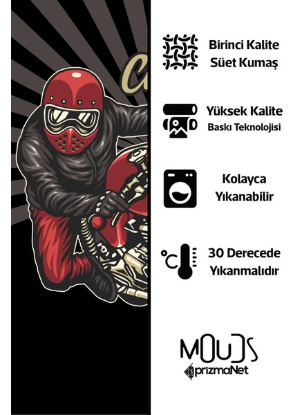 Çift Tarafı Baskılı Moto Racer Desenli Tekli Süet Kırlent Kılıfı modelleri
