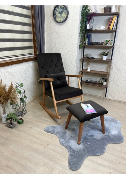 Trend Naturel Acı Kahve Kapitoneli Puflu Sallanan Sandalye