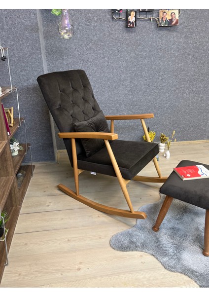 Trend Naturel Acı Kahve Kapitoneli Puflu Sallanan Sandalye