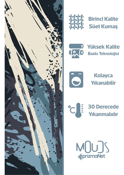 Çift Tarafı Baskılı Blue Brush Desenli Tekli Süet Kırlent Kılıfı modelleri