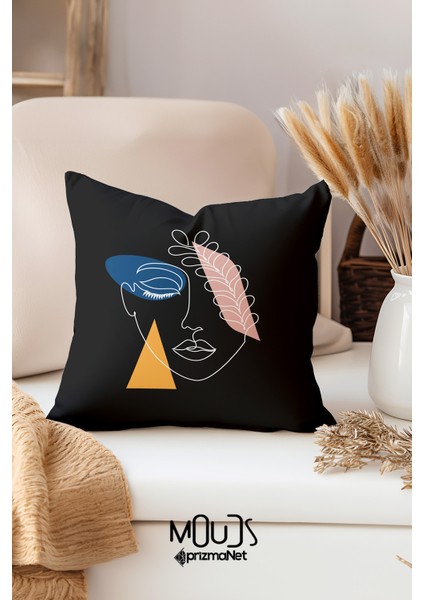 Çift Tarafı Baskılı Black Line Art Desenli Tekli Süet Kırlent Kılıfı fiyatları