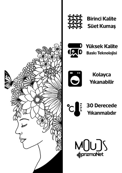 Çift Tarafı Baskılı Flower Woman Line Desenli Tekli Süet Kırlent Kılıfı modelleri