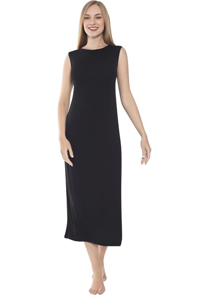 Bambu Kadın Sıfır Yaka Sıfır Kol Uzun Içlik Elbise