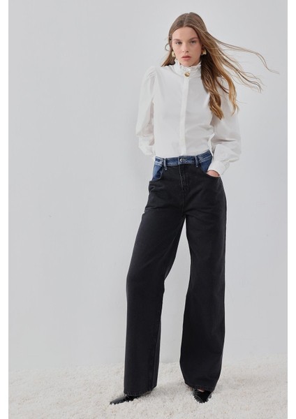 Siyah Wide Leg Relaxed Fit Jean