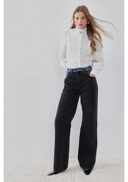 Siyah Wide Leg Relaxed Fit Jean