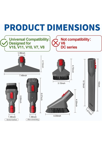 Dyson V15 V11 V10 V7 V8 Için Ev Temizlik Seti, Yatak Aleti, Sert Fırça, Yumuşak Kıllı Başlık, Dar Alan Aleti (Yurt Dışından) fiyatları