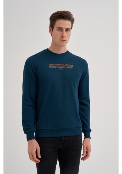 Erkek 3 Iplik Şardonsuz Sweatshirt 5221 Petrol