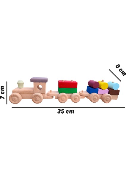 Eğitici Ahşap Oyuncak | Ahşap 3 Vagonlu Renkli Geometrik şekiller tren