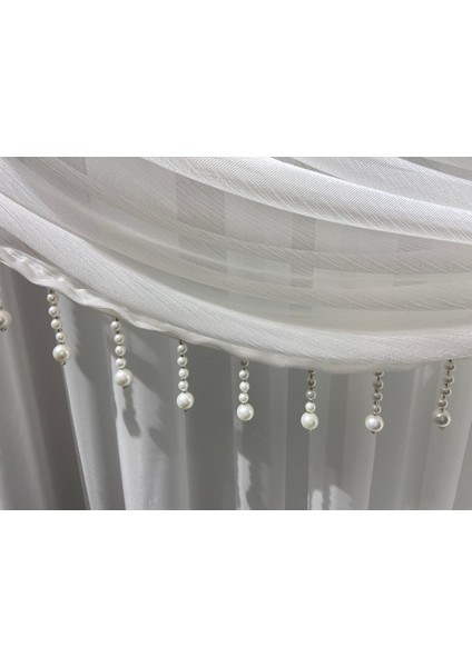 Moda Inci Perde Tek Toplama Boncuklu Kar Beyaz Kruvaze Perde modelleri