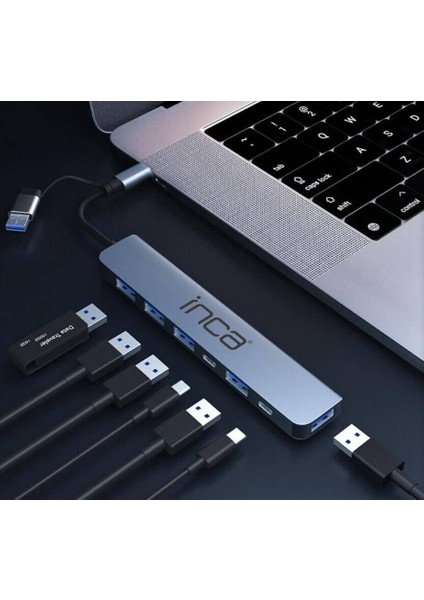 IUTP-7T USB/Type-C Hub X5 USB 3.0 + 2 Type-C Aluminyum Kasa