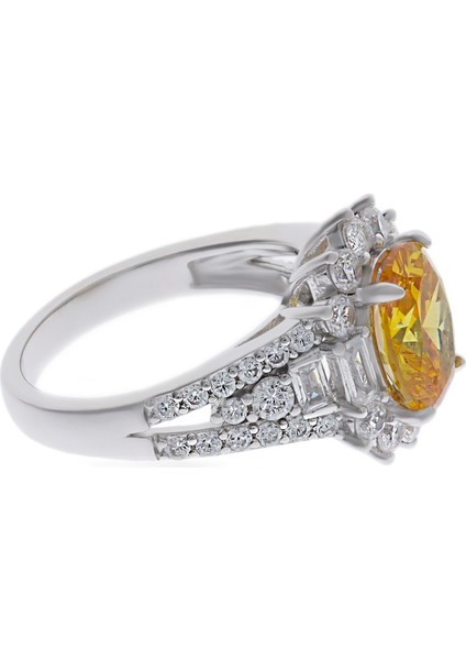 Kadın Sarı Renk Taşlı Gümüş Yüzük