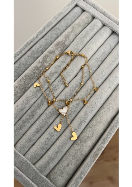 Çelik Gold Sedefli Kalp Model Halhal