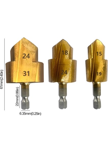 3 Adet Kademeli Matkap Ucu, Altıgen Saplı Su Borusu Bağlantı Aleti 20/25/32MM, Ahşap Delme Merkezi Matkap Ucu (Yurt Dışından)