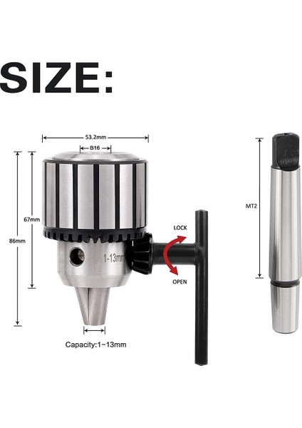 Ağır Hizmet Matkap Ucu 1/2 Inç Kapasiteli Mt2 Morse Konik 2 Takım Tutucu ve K32 Anahtar (MT2-B16 -13MM) (Yurt Dışından)