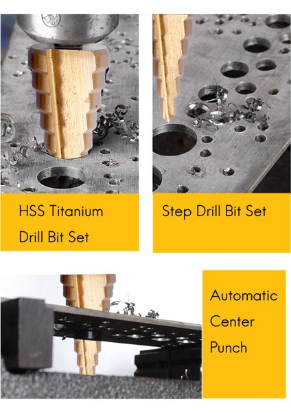 3 Adet Hss Titanyum Kademeli Matkap Ucu Seti ve 1 Adet Otomatik Punta Punch (Yurt Dışından)