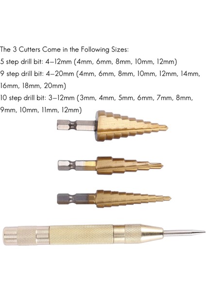 3 Adet Hss Titanyum Kademeli Matkap Ucu Seti ve 1 Adet Otomatik Punta Punch (Yurt Dışından)