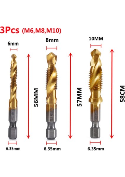 M6+M8+M10 Altıgen Şaft Titanyum Kaplamalı Hss Vida Dişi Metrik Kılavuz Matkap Uçları Vida Makinesi Bileşik Kılavuz Açık Pahlı Takım (Yurt Dışından)