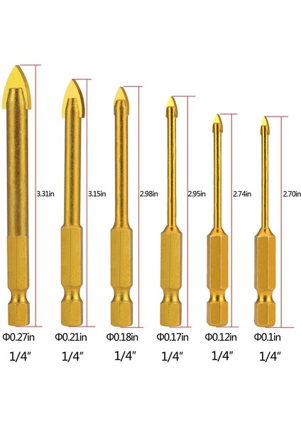 6 Adet Cam Matkap Uçları Seti Kiremit Seramik Delme Seti 3/4/5/6/8/10MM ile 1/4 Inç Hex Shank Porselen Mermer Ayna Için (Yurt Dışından)