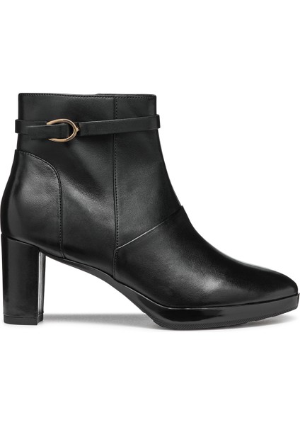 Kadın Siyah D Walk Pleasure Fermuarlı Kalın Topuklu Deri Bot D46TEA00043C9999