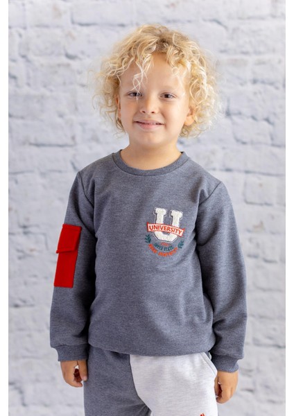 Erkek Çocuk Cep Detaylı Sweatshirt - Antrasit Melanj