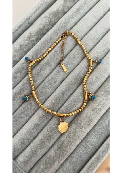 Çelik Gold Nazar Boncuklu Mavi Mineli Halhal