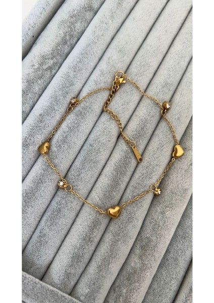 Çelik Gold Zirkon Taşlı Kalp Halhal