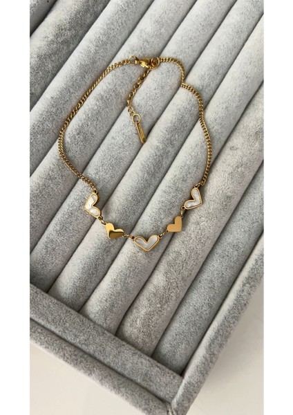Çelik Gold Sedefli Kalp Halhal