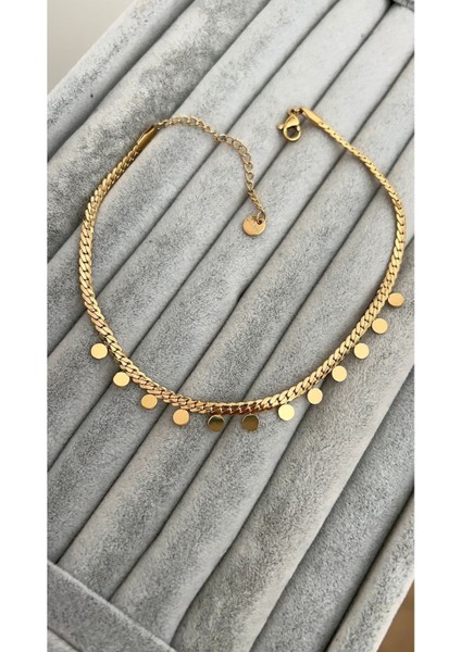 Çelik Gold Italyan Zincir Detaylı Pul Halhal