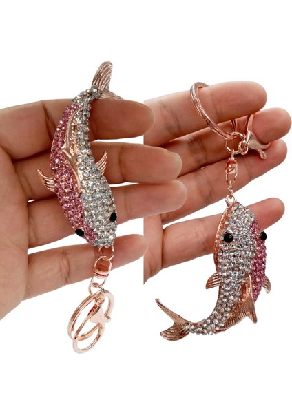 Kristal Taşlı Pembe Köpekbalığı Anahtarlık No.1