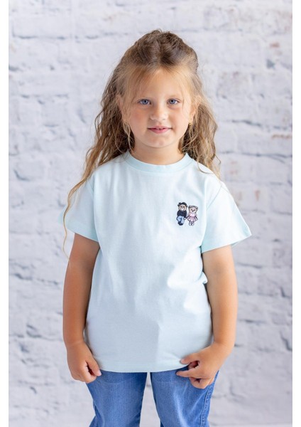 Kız Çocuk Nakış Detaylı Kısa Kollu T-Shirt - Mint