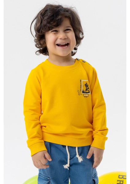 Erkek Bebek Sweatshirt Kaykaycı Baskılı 9 Ay-3 Yaş, Sarı