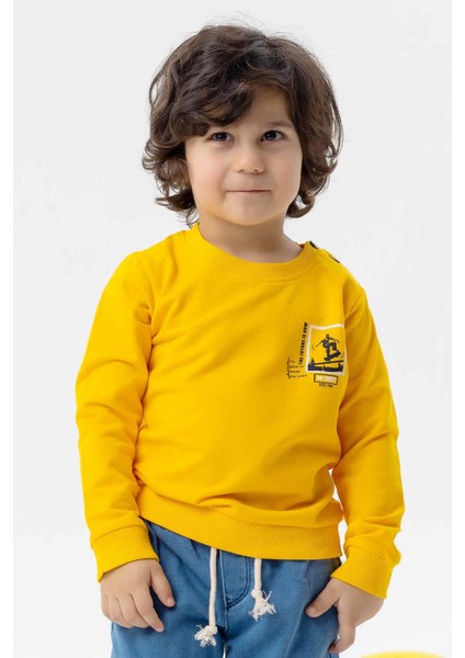 Erkek Bebek Sweatshirt Kaykaycı Baskılı 9 Ay-3 Yaş, Sarı