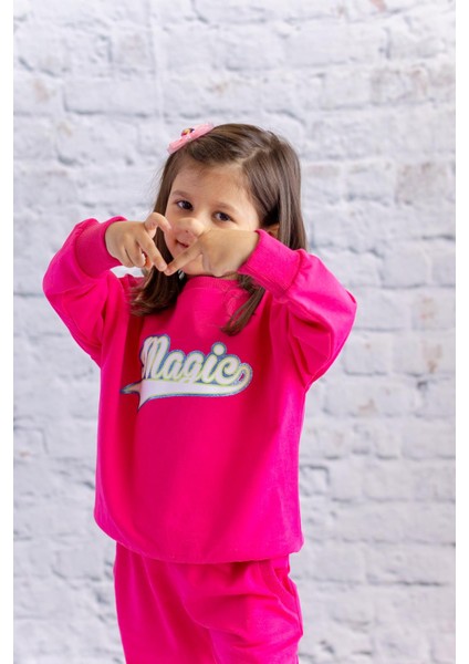 Kız Çocuk Sim Baskılı Basic Sweatshirt - Fusya fırsatları