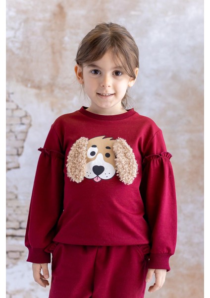 Kız Çocuk Kulak Detaylı Sweatshirt - Bordo