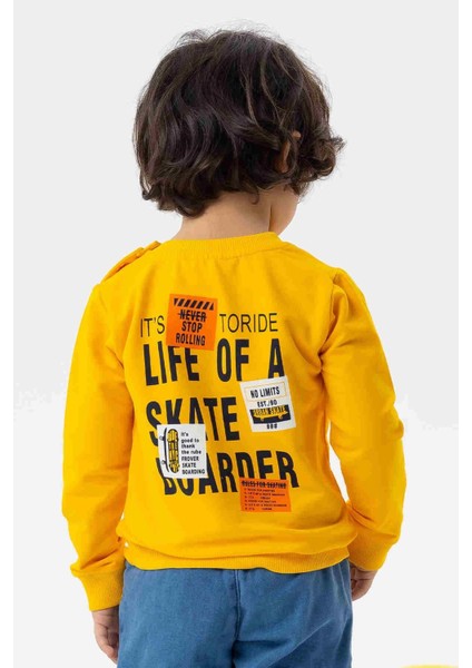 Erkek Bebek Sweatshirt Kaykaycı Baskılı 9 Ay-3 Yaş, Sarı