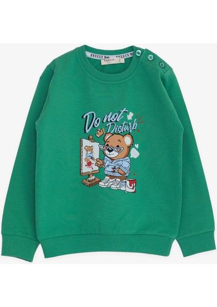 Erkek Çocuk Sweatshirt Ressam Ayıcık Baskılı 1-4 Yaş, Yeşil