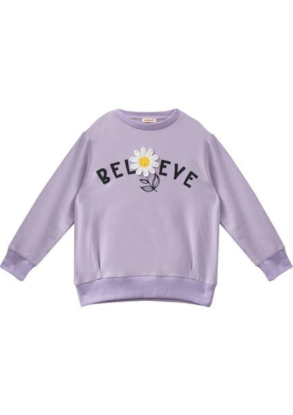 Kız Çocuk Çiçek Aksesuarlı Sweatshirt - Lila modelleri