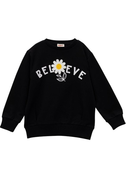 Kız Çocuk Çicek Aksesuarlı Sweatshirt - Siyah modelleri