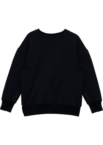 Kız Çocuk Çicek Aksesuarlı Sweatshirt - Siyah