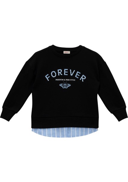 Kız Çocuk Gömlek Detaylı Baskılı Sweatshirt - Siyah fırsatları