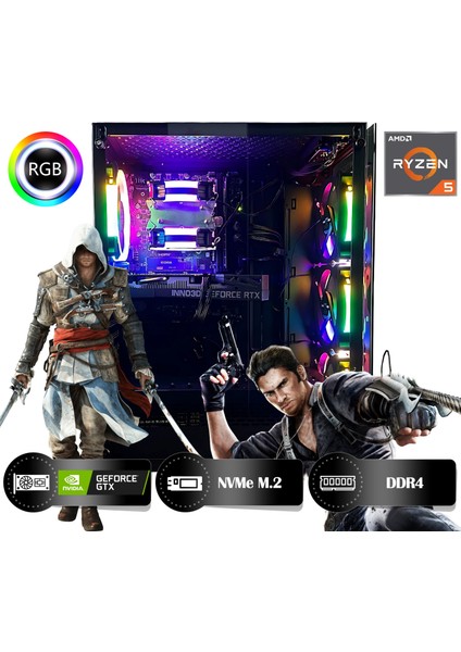 Ares HRA161650 Ryzen 5 5500 16GB Ram 500GB Nvme M.2 SSD GTX1650 4gb Masaüstü Oyuncu Bilgisayarı