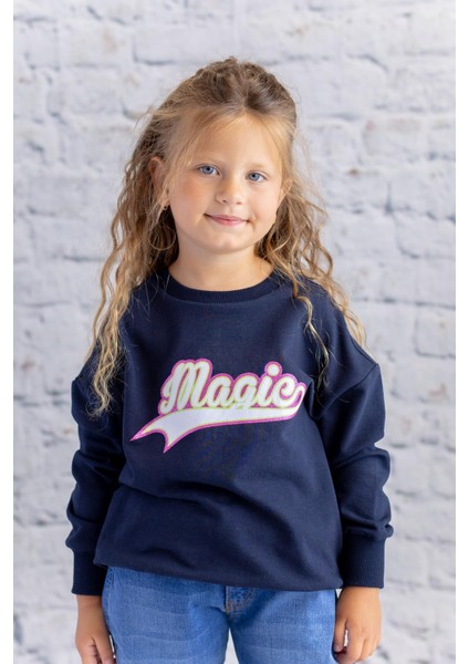 Kız Çocuk Sim Baskılı Basic Sweatshirt - Lacivert fiyatları