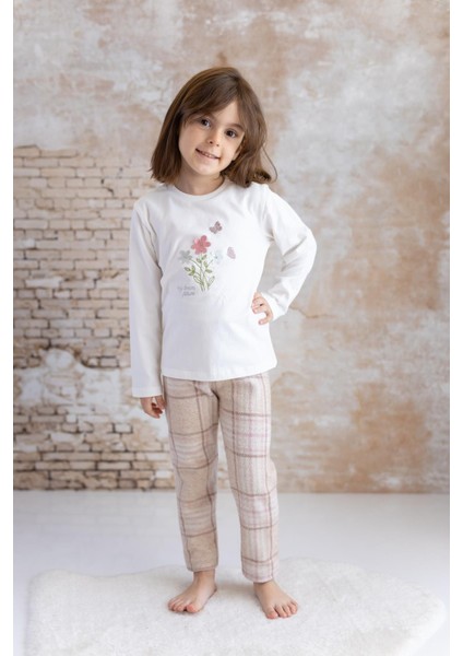 Kız Bebek Nakış Detaylı T-Shirt Tayt Takım - Bej