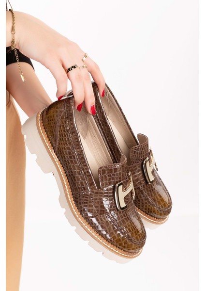 Deri Kalın Taban Hafif Oxford Ayakkabı YT.100 - Kahve Croco - 41 fiyatları