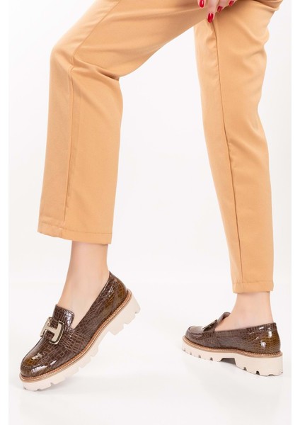 Deri Kalın Taban Hafif Oxford Ayakkabı YT.100 - Kahve Croco - 41 modelleri